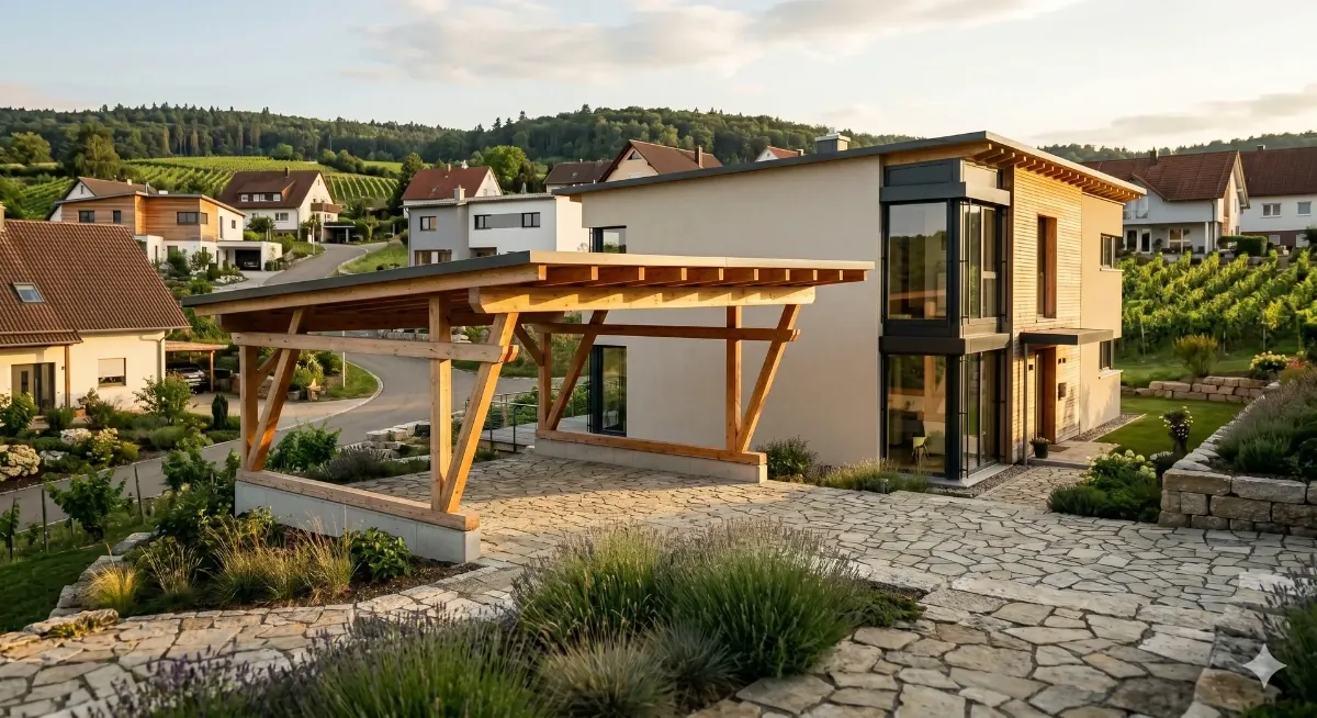 Carports und Überdachungen aus Holz - Zimmerermeister Heilbronn Holzcarport bauen Heilbronn - Zimmerei LESNIKHAUS Meisterbetrieb